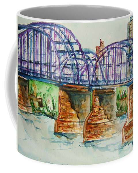 Bridge Coffee Mug featuring the painting The Purple People Bridge by Elaine Duras