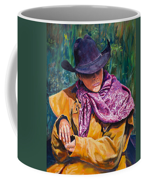Cowboy Coffee Mug featuring the painting The Purple Scarf by Page Holland