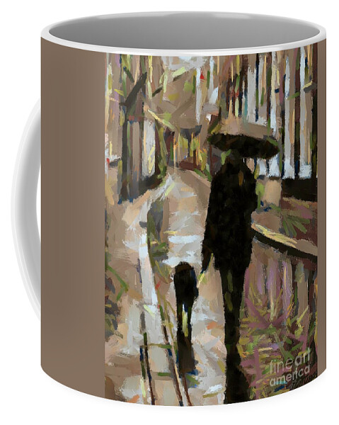 Man Coffee Mug featuring the painting The rainy walk by Dragica Micki Fortuna