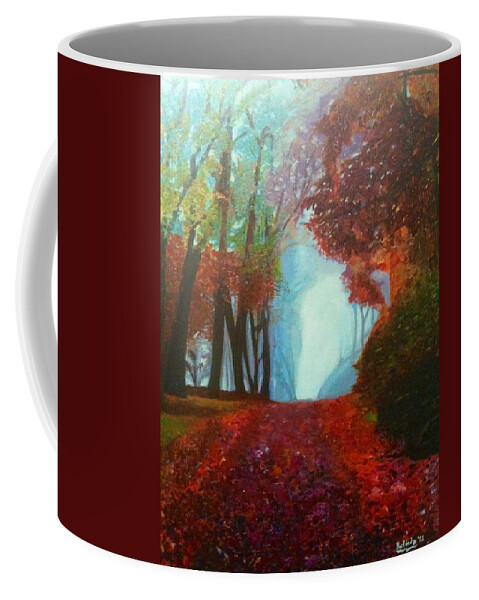 Mist Coffee Mug featuring the painting The Red Cathedral - A Journey of Peace and Serenity by Belinda Low
