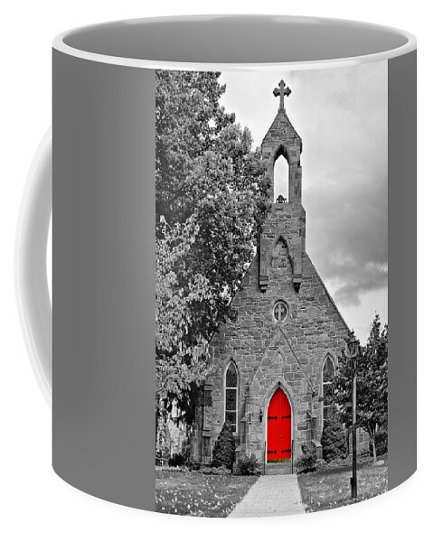 Pennsylvania Coffee Mug featuring the photograph The Red Door monochrome by Steve Harrington