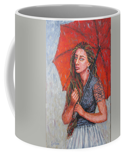 Umbrella Coffee Mug featuring the painting The Red Umbrella by Jyotika Shroff