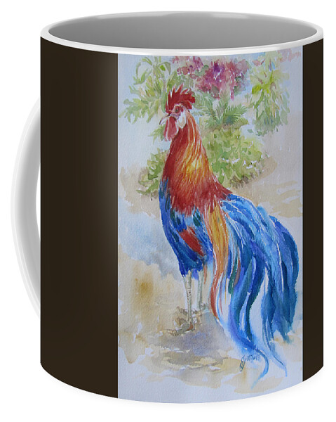 Rooster Coffee Mug featuring the painting Long Tail Rooster by Jyotika Shroff