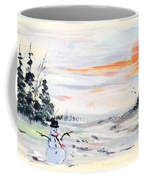 Winter Landscape Painting Coffee Mug featuring the painting The Snowman by Dorothy Maier