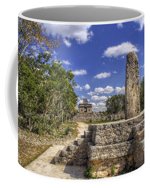 Mayan Coffee Mug featuring the photograph The Stela and the Temple by Jason Politte