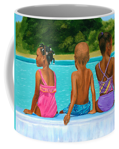 African American Coffee Mug featuring the painting The Swim Lesson by Jill Ciccone Pike