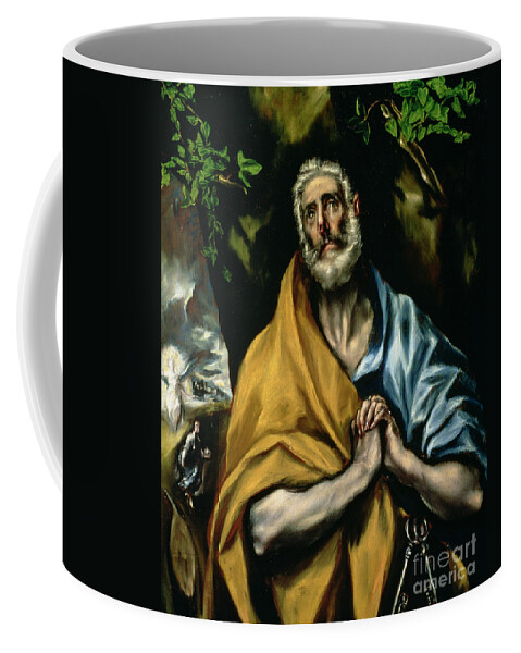 Repentance; Confession; Christs Resurrection; Angel; Leaves; Sepulchre; Mary Magdalen; Clasped Hands; Ivy Coffee Mug featuring the painting The Tears of St Peter by El Greco Domenico Theotocopuli