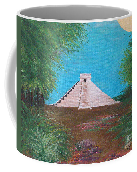 Landscape Coffee Mug featuring the painting The Temple of Kukulcan by Alys Caviness-Gober