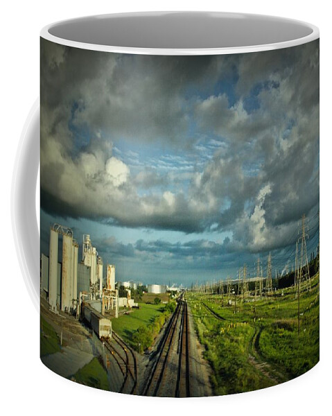 Trains Coffee Mug featuring the digital art The Train Yard by Linda Unger