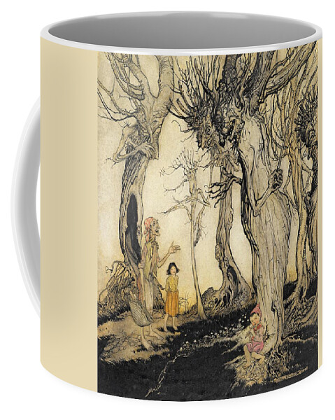 Fairy Tale Coffee Mug featuring the drawing The Trees And The Axe, From Aesops by Arthur Rackham