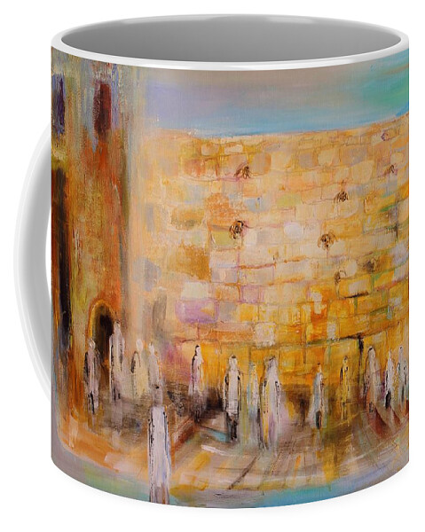 Modern Jewish Art Coffee Mug featuring the painting The Western Wall by Elena Kotliarker