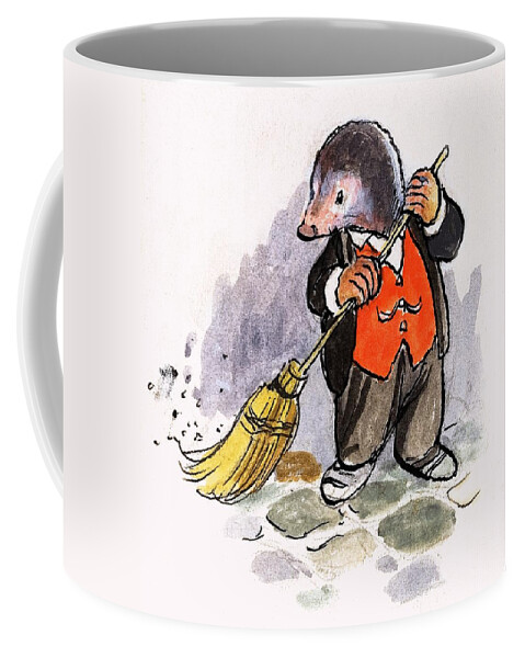 Sweeping Coffee Mug featuring the painting The Wind In The Willows Moley Sweeping by Philip Mendoza