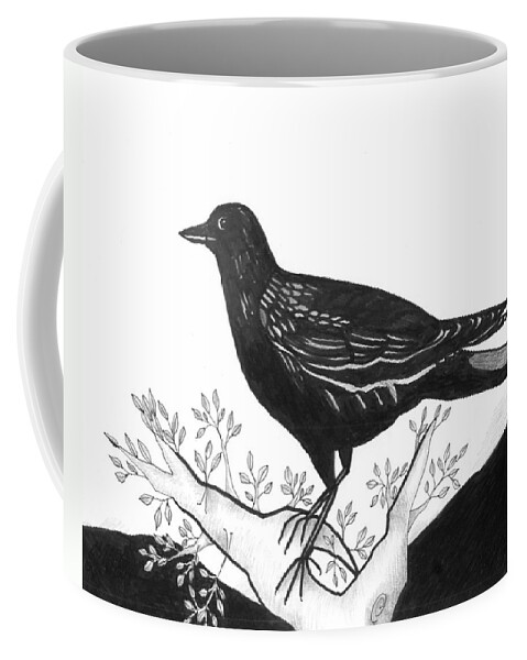 Bird Coffee Mug featuring the drawing The Witness by Helena Tiainen