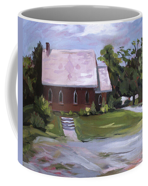 Churches Coffee Mug featuring the painting The Wyben Union Church by Nancy Griswold