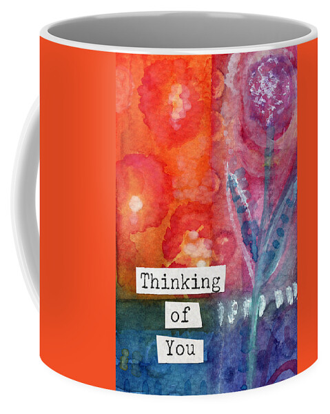 Thinking Of You Greeting Card Coffee Mug featuring the painting Thinking of You Art Card by Linda Woods