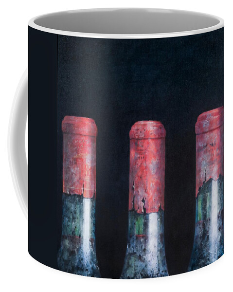 Dust; Dusty; Claret; Clarets; Red Wine; Wine; Wine Bottle; Bottle; Bottles; Wine Coffee Mug featuring the painting Three dusty clarets by Lincoln Seligman