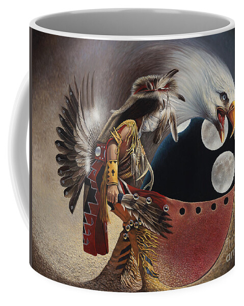 Native-american Coffee Mug featuring the painting Three Moon Eagle by Ricardo Chavez-Mendez