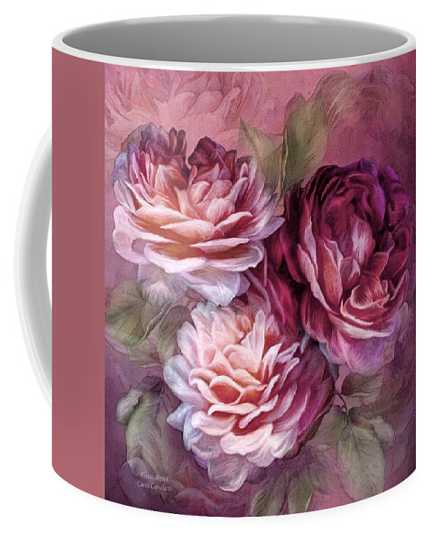 Rose Coffee Mug featuring the mixed media Three Roses - Burgundy by Carol Cavalaris