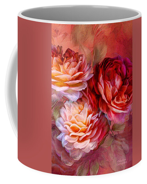 Rose Coffee Mug featuring the mixed media Three Roses Red Greeting Card by Carol Cavalaris