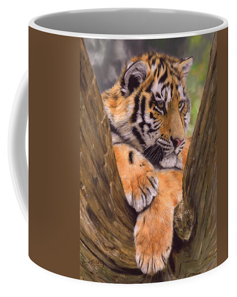 Tiger Coffee Mug featuring the painting Tiger Cub Painting by David Stribbling