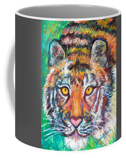 Tiger Coffee Mug featuring the painting Tiger Lean by Kendall Kessler