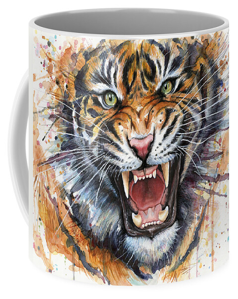 Watercolor Coffee Mug featuring the painting Tiger Watercolor Portrait by Olga Shvartsur