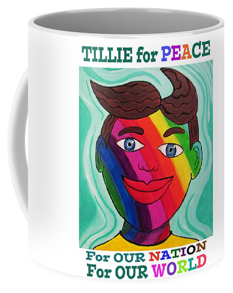 Tillie Coffee Mug featuring the painting Tillie for Peace by Patricia Arroyo