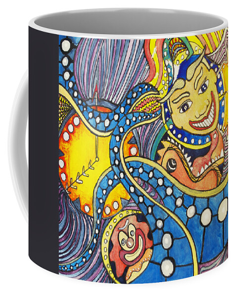 Tillie Coffee Mug featuring the painting Tillies Funhouse design by Patricia Arroyo