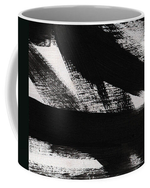 Black And White Abstract Coffee Mug featuring the painting Timber 2- horizontal abstract black and white painting by Linda Woods