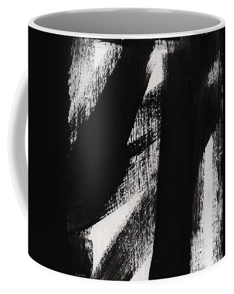 Abstract Coffee Mug featuring the painting Timber- vertical abstract black and white painting by Linda Woods