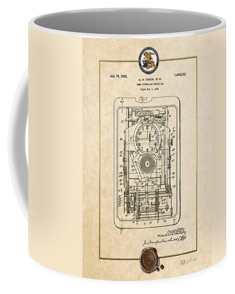 C7 Vintage Patents And Blueprints Coffee Mug featuring the digital art Time Controlled Mechanism Vintage Patent Document by Serge Averbukh