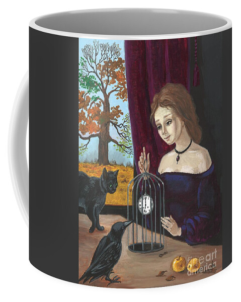 Painting Coffee Mug featuring the painting Time In The Cage by Margaryta Yermolayeva