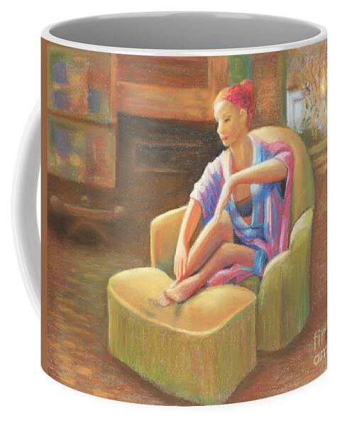 Lady Coffee Mug featuring the pastel Time to Relax by Wendy Koehrsen