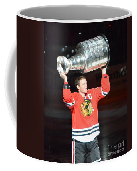Blackhawks Coffee Mug featuring the photograph Toews Holds the Stanley Cup by Melissa Jacobsen
