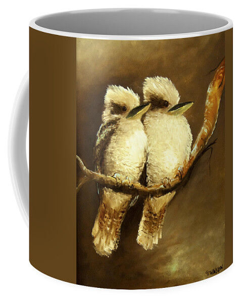 Kookaburra Coffee Mug featuring the painting Together forever by Glen Johnson