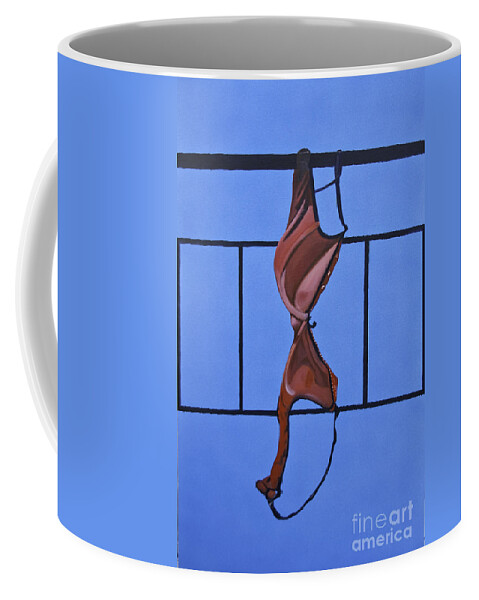 Bra Coffee Mug featuring the painting Topless by James Lavott