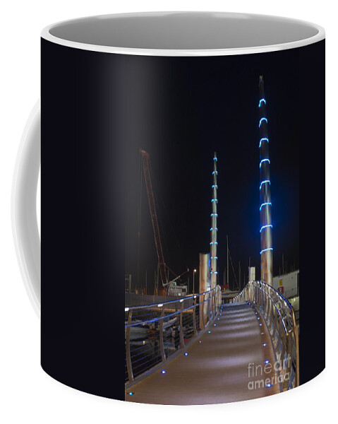 Torquay Harbout At Night Coffee Mug featuring the photograph Torquay Harbour Footbridge at Night by Terri Waters