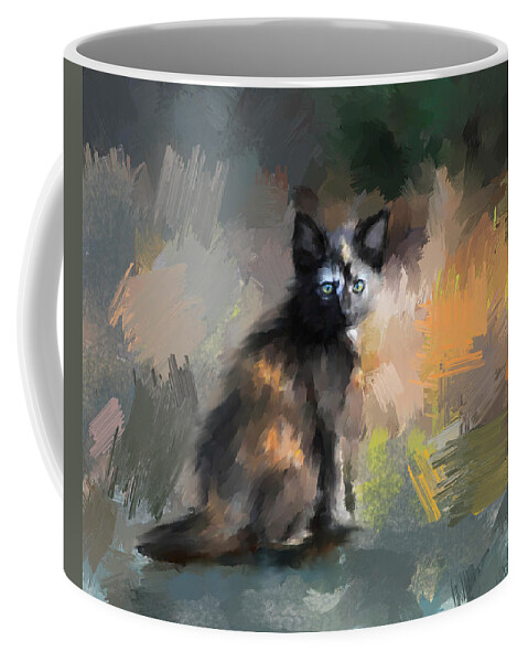 Kitten Coffee Mug featuring the painting Tortoiseshell Kitten #1 by Jai Johnson