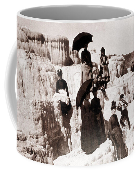 Mammoth Hot Springs Coffee Mug featuring the photograph Tourists On Mammoth Terraces by NPS Photo