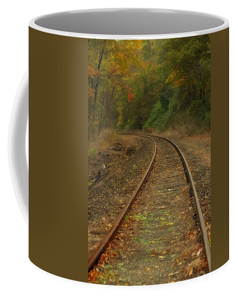 Train Coffee Mug featuring the photograph Tracking thru the Woods by Karol Livote