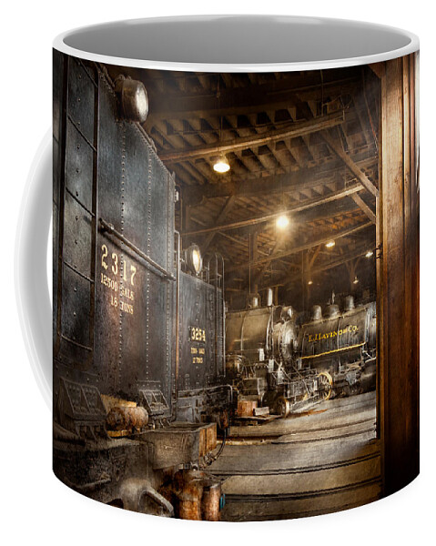 Self Coffee Mug featuring the photograph Train - Ready in the roundhouse by Mike Savad