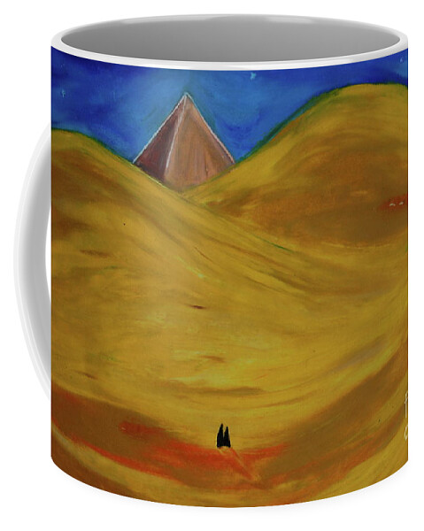 Pyramid Coffee Mug featuring the drawing Travelers Desert by First Star Art