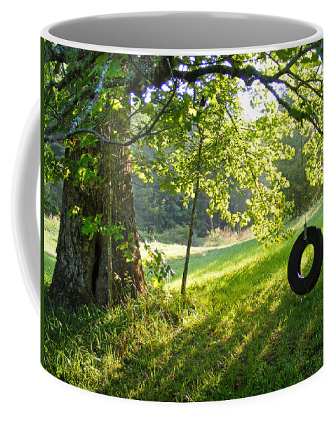 Trees Coffee Mug featuring the photograph Tree and Tire Swing in Summer by Duane McCullough
