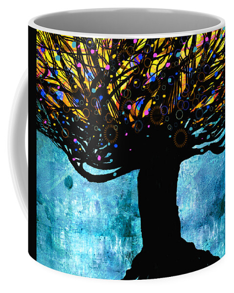 Tree Coffee Mug featuring the digital art Tree of Life Blue and Yellow by Ann Powell