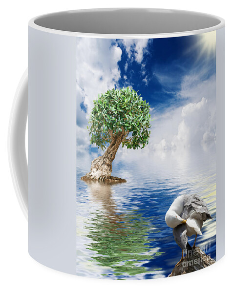 Abstract Coffee Mug featuring the photograph Tree Seagull And Sea by Antonio Scarpi