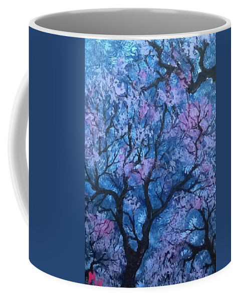 Trees Coffee Mug featuring the painting Treetop blues by Megan Walsh