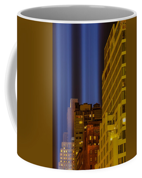 911 Coffee Mug featuring the photograph Tribute In Lights 911 WTC NYC by Susan Candelario