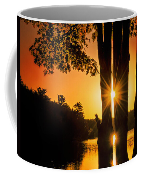Sunburst On The Lake Coffee Mug featuring the photograph Triple Sunburst Morning by Peg Runyan