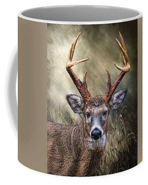 Animal Coffee Mug featuring the digital art Trophy 10 Point Buck by Mary Almond