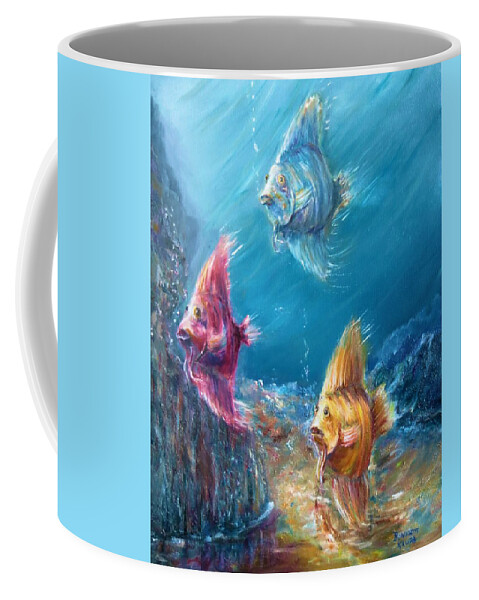 Ocean Coffee Mug featuring the painting Tropical Fish Array by Bernadette Krupa
